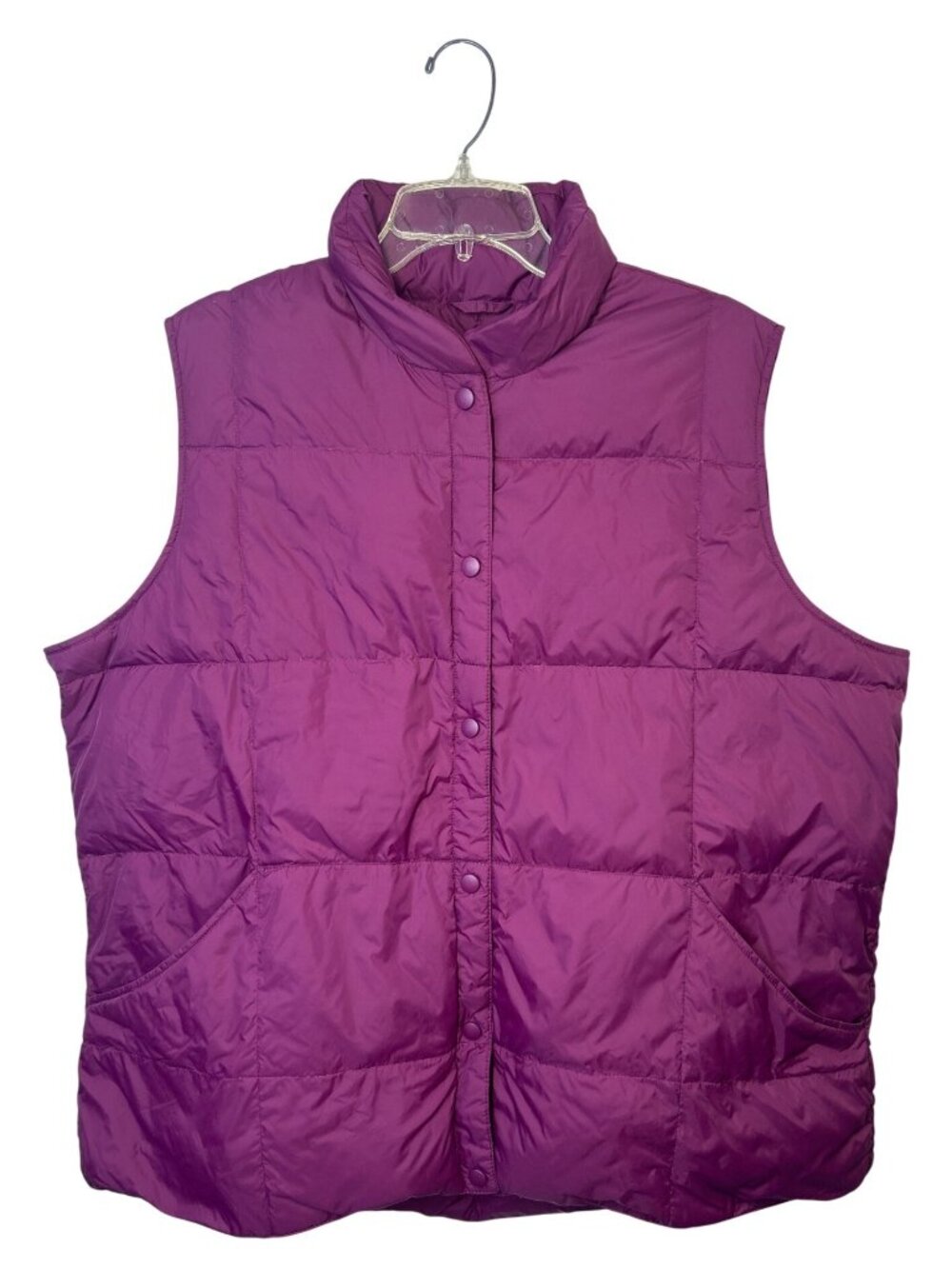 Lands' End Womens 2X Magenta Down Puffer Vest Pink Purple Quilted Nylon Gorpcore